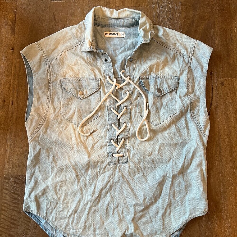 blank nyc - denim lace up tank top muscle shirt - size xs